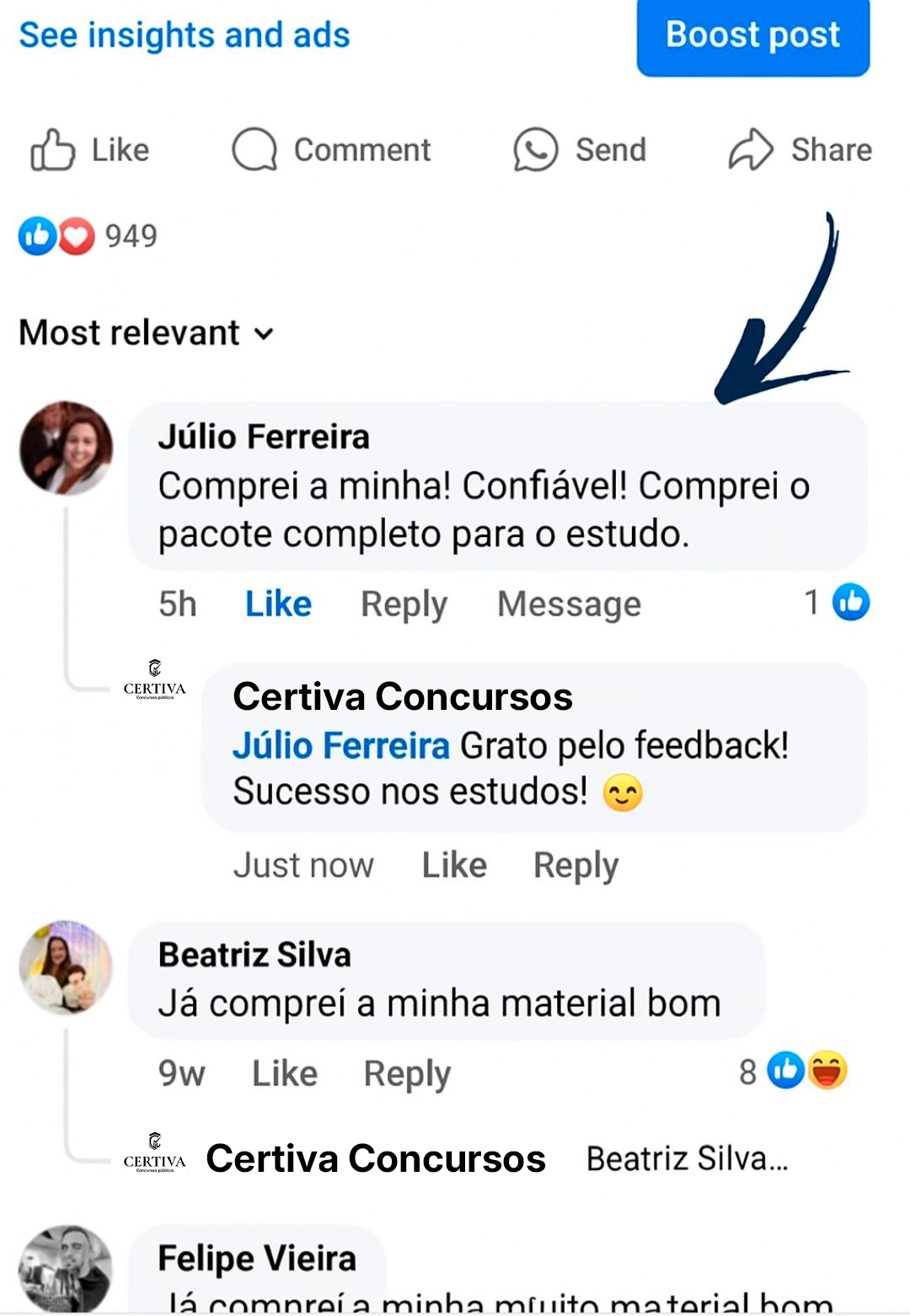 Depoimento de aluno aprovado